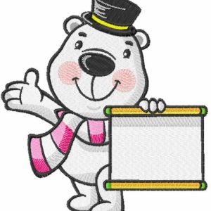 Polar bear with information banner embroidery design