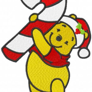 Pooh with stick candy christmas embroidery design