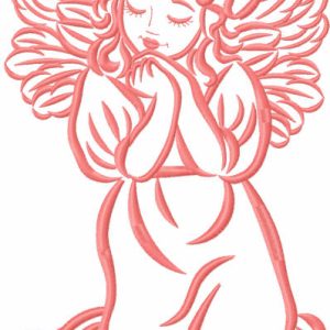 Praying angel girl with a wreath of roses embroidery design