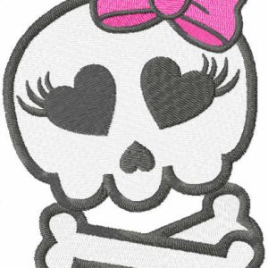 Pretty monster skull embroidery design
