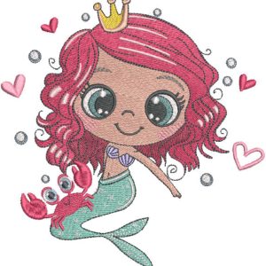 Princess mermaid with crab embroidery design