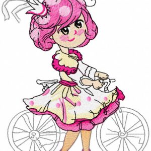 Malvina princess with bike embroidery design