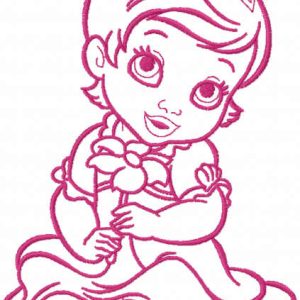 Princess with flower one colored embroidery design