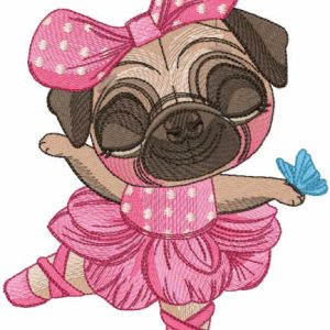 Pug dog ballerina embroidery design