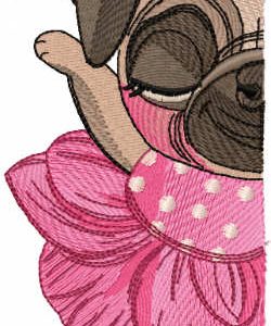 Pug dog funny ballerina embroidery design