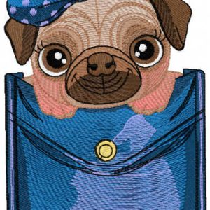 Pug dog in jeans pocket embroidery design
