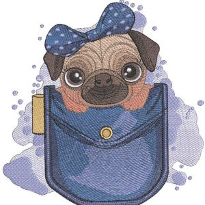 Pug in pocket embroidery design