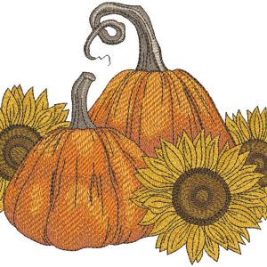 Pumpkins and three sunflowers embroidery embroidery design