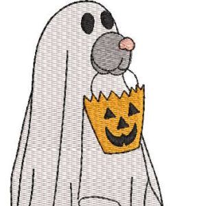 Puppy ghost with halloween bag embroidery design