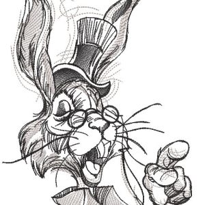 Rabbit in hat laughing embroidery design