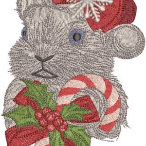 Rabbit with candy cane embroidery design