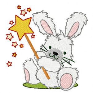 Rabbit wizard with magic wand embroidery design