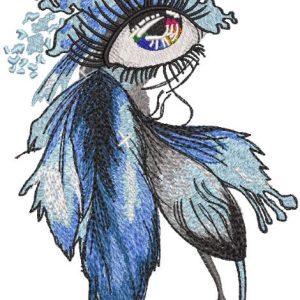 Rainbow female eye framed by feathers embroidery design