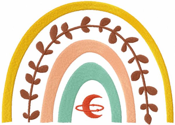 Boho rainbow moon embroidery design