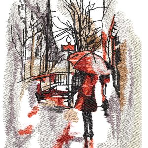 Rainy day in the city embroidery design