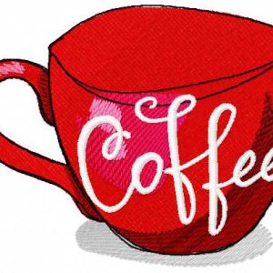 Red coffee cup embroidery design