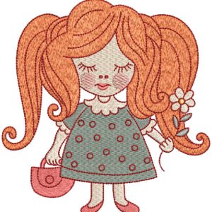 Red-haired girl with a basket and a flower embroidery design