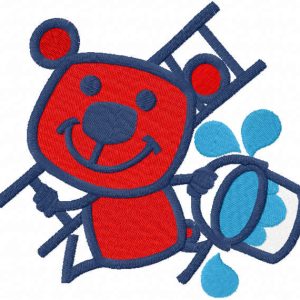 Red bear painter embroidery design