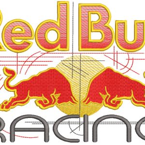 Red bull racing art logo embroidery design