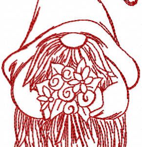 Red Christmas dwarf with flowers embroidery design
