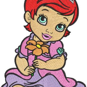 Red hair princess with flower embroidery design