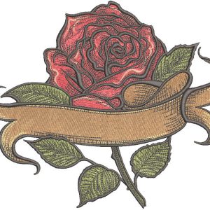 Red rose with banner embroidery design