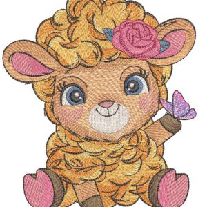 Red sheep with butterfly embroidery design