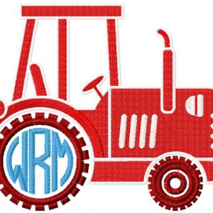 Red tractor with monogram embroidery design