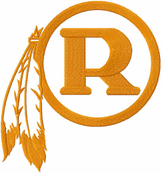 Redskins r one colored logo embroidery design