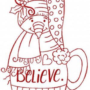 Redwork vintage snowman believe embroidery design