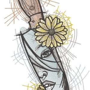 Reflection of a girl in a knife blade embroidery design