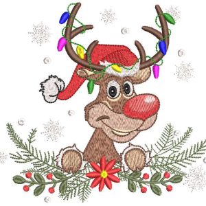 Reindeer santa hat spruce branch embroidery design