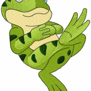 Resting green frog embroidery design