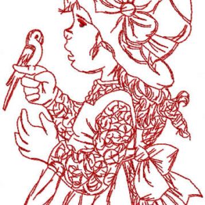 Retro girl playing with bird embroidery design