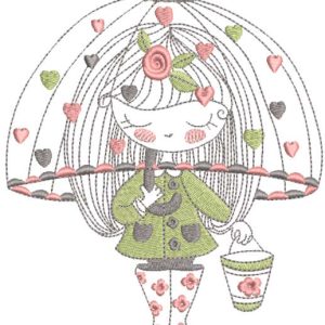 Romance of rain under an umbrella embroidery design