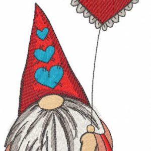 Romantic dwarf with red balloon embroidery design