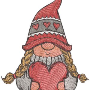 Romantic gnome with heart embroidery design
