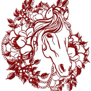 Romantic horse with flowers wreath embroidery design