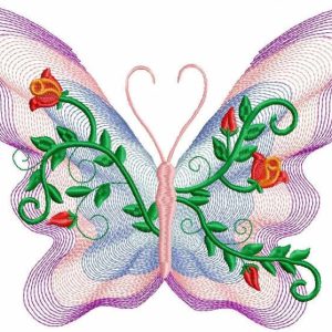 Rose butterfly embroidery design
