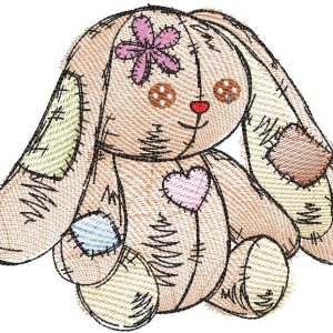 Rabbit toy tattered embroidery design