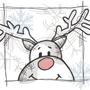 Rudolph framed christmas sketch embroidery design