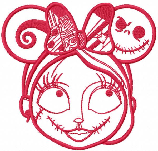 Sally mickey mouse ears one color embroidery design