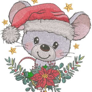 Santa Mouse with christmas wreath embroidery design