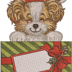 Santa dog with Christmas gift embroidery design
