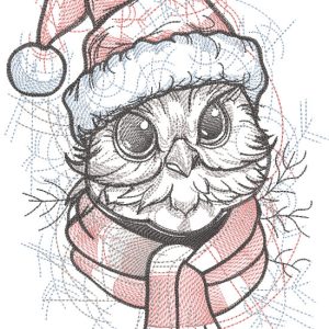 Santa owl with knitted scarf embroidery design
