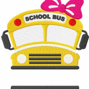 School bus with girl embroidery design