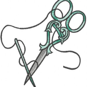 Scissors and needle embroidery design
