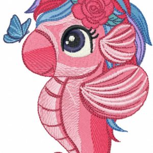 Sea unicorn and buttefly embroidery design