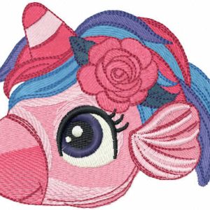 Sea unicorn head embroidery design