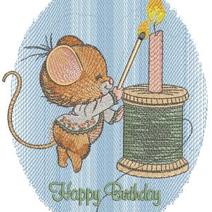 Seamstress mouse birthday embroidery design